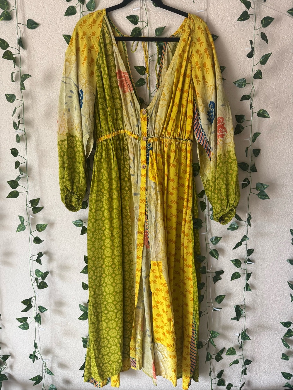 Kantha Bae Bohemian Yellow & Green Floral Maxi Dress